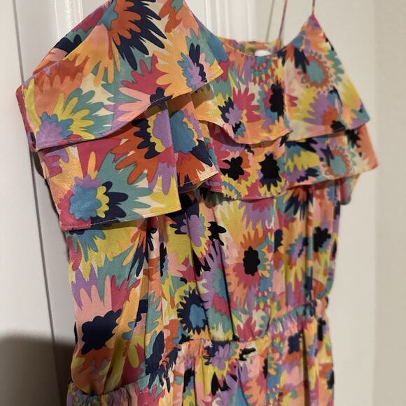 Tibi Colorful Floral Ruffles Silk Boho Romper Sz 2 Strappy Summer Vacay Festival - Picture 4 of 11